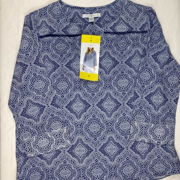 Women’s Star Fever Blue Mosaic Blouse Size S - Picture 2 of 8